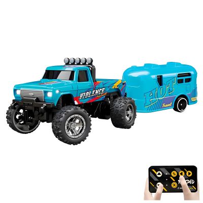 Flashstar Mini Rc Truck, 1:64 Scale Monster Truck Remote Control Car with Lights, 2.4Ghz Remote Control, Speed/Steering Adjustable (Blue-B)