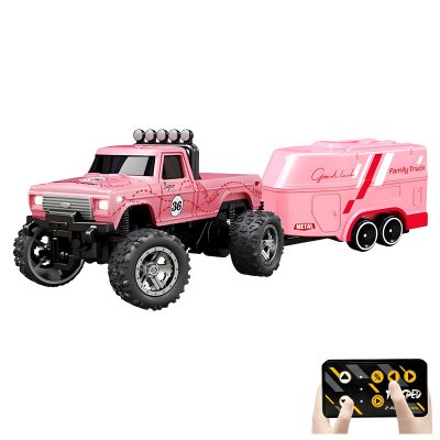 Flashstar Mini Rc Truck, 1:64 Scale Monster Truck Remote Control Car with Lights, 2.4Ghz Remote Control, Speed/Steering Adjustable (Pink)