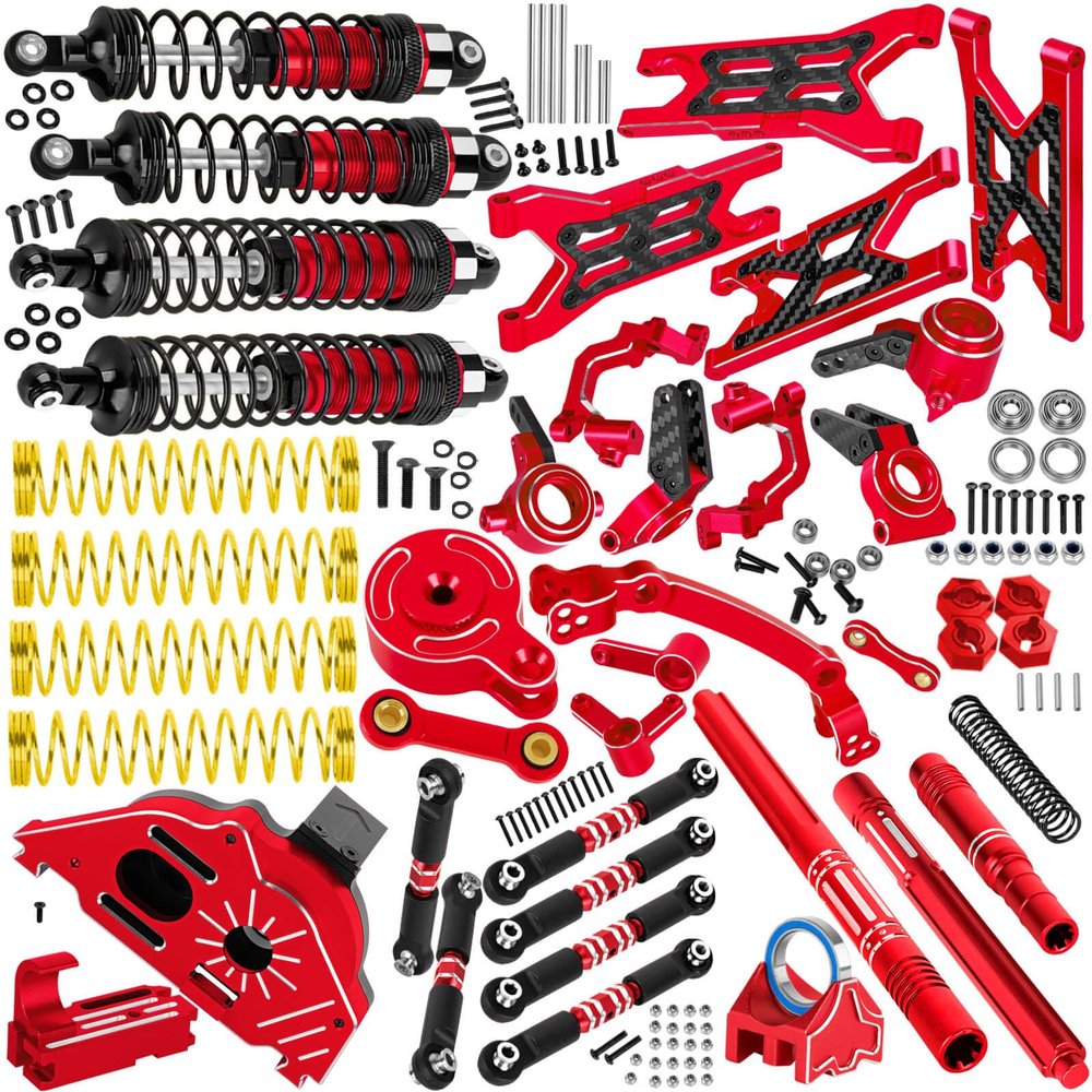 BRCatWPark RC Upgrades Part for 1/10 Granite/Senton 3S & Mega550,Shock,A-Arm,Caster Block,Steering Blocks,Stub Axle Carriers,Links,Gearbox,Center Driveshaft Axles,Support,25T Spline,Steering,Red