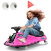 360 Degrees Rotating Ride On Drift Car and 2 Replacement Universal Wheels, 24V Electric Drifting Go Kart for Kids W/Brushless Motor, High/Low Speed, Flashing Lights, Flag, Music, Bluetooth, Pink view 1