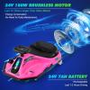 360 Degrees Rotating Ride On Drift Car and 2 Replacement Universal Wheels, 24V Electric Drifting Go Kart for Kids W/Brushless Motor, High/Low Speed, Flashing Lights, Flag, Music, Bluetooth, Pink view 3