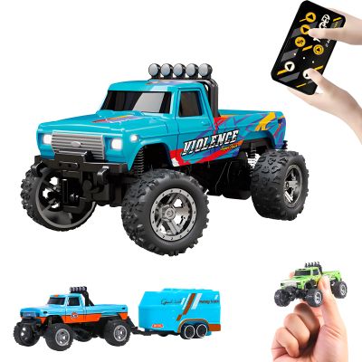 BINGONE Mini Rc Truck,1:64 Scale Monster Truck Remote Control Car with Lights, 2.4Ghz Remote Control, Mini Alloy Monster Truck Rc, Speed/Steering Adjustable
