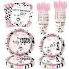 100 Pcs Holy Cow I'm One Birthday Decorations Girl Tableware Cow Print 1st Birthday Party Supplies Includes Plates, Forks, Cups, Napkins for Girls One Year Old Birthday Party Decorations Favors view 1