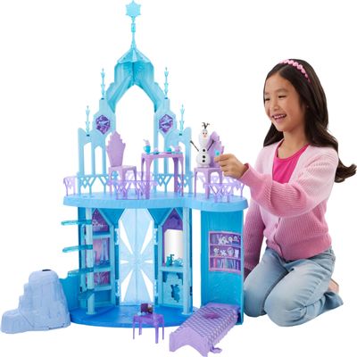 Mattel Disney Frozen Elsa Ice Castle Playset with Olaf Figure, 5 Play Areas & 21 Accessories, 2.5+ Ft Tall Elsas Frozen Ice Palace, Inspired by Movies