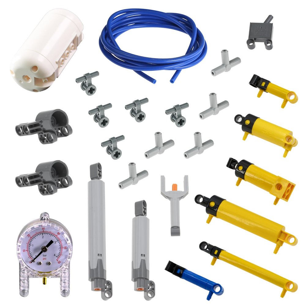 AIMATRIX 25 pcs Pneumatic-Kits Compatible with Technic-Parts, Air-Pump-Cylinder-Hose, Piston-Pressure-Rod, MOC Car-Replacement-Parts