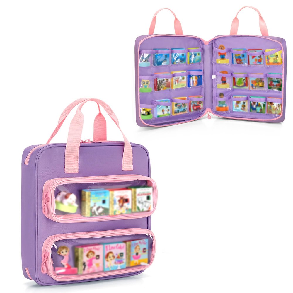 Carrying Case Compatible with Little Tikes Story Dream Machine Books, Hold Up to 8 Characters and 24 Books, Toy Storage Bag for Storybook, Character Collection, Purple, Bag Only, Patented Design
