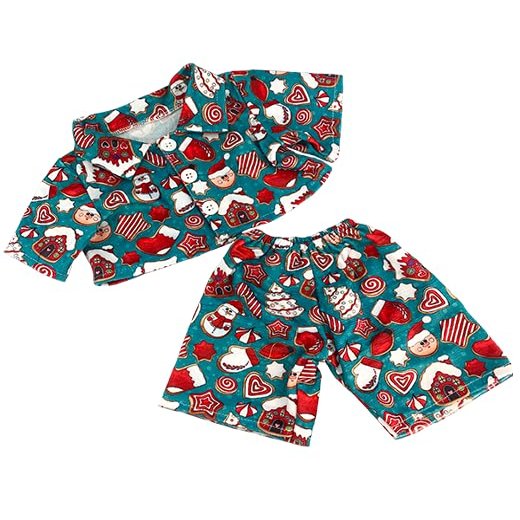 Plush Gear Gingerbread Pajamas Outfit with Hat for 6-10 inch Plush Stuffed Animals | Holiday Christmas PJs Clothes Accessories for Teddy Bears, Dolls, Plush Toys