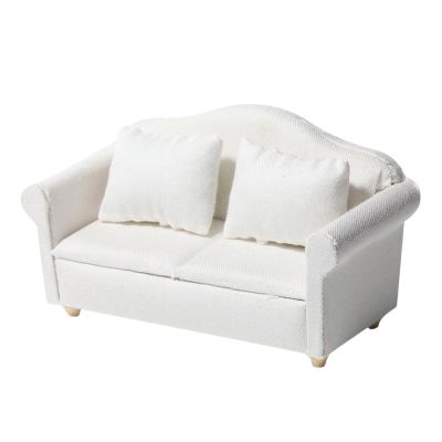 1/12 Scale Miniature Sofa with 2 Cushions, White Dollhouse Couch