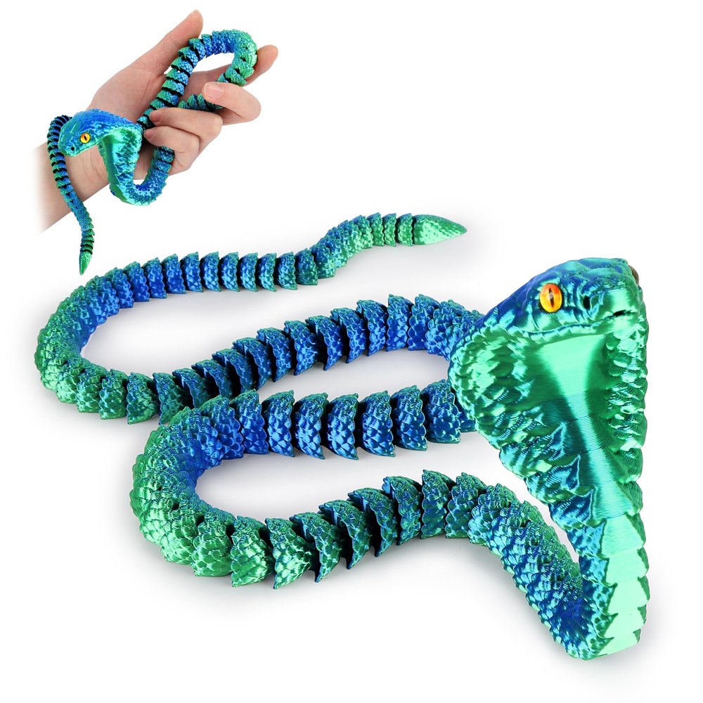 SUMLAND 3D Printed Snake,23 Inch 3D Printed Animals,3D Printed Fidget Toys,Home Office Decor Executive Desk Crystal Cobra Toys Green Blue