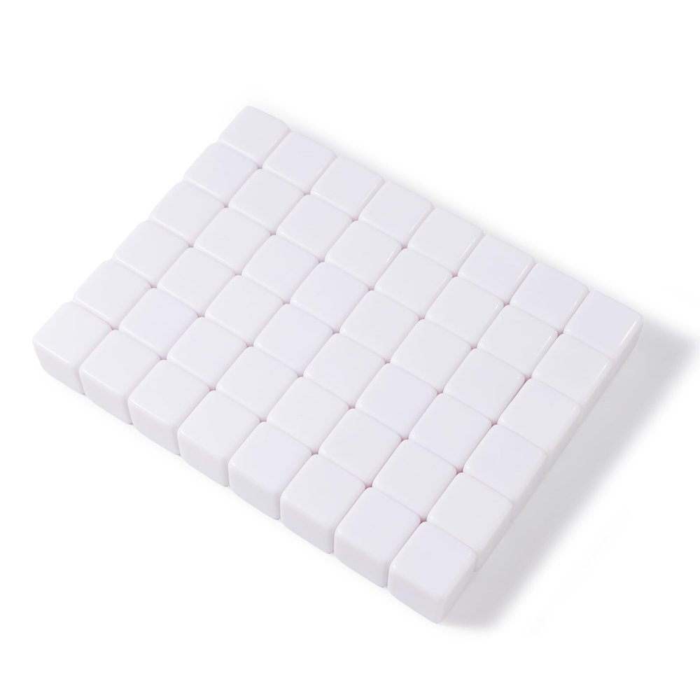 50 pcs 16mm Blank Board Game Dice - White Cubes - DIY Board Game Accessories, Ideal for Sorting, Counting, Classrooms, Replacement Pieces with Storage Bag
