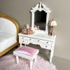 Miniature Vanity Desk with Mirror and Stool 1:12 Scale Dollhouse Make Up Dresser Table with Drawers Decor for Doll House Bedroom Furniture view 3