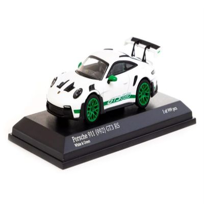 1/64 Tarmac Works & Minichamps 911 (992) GT3 RS (White with Green Wheels) Car Model - T64MC-005-WG
