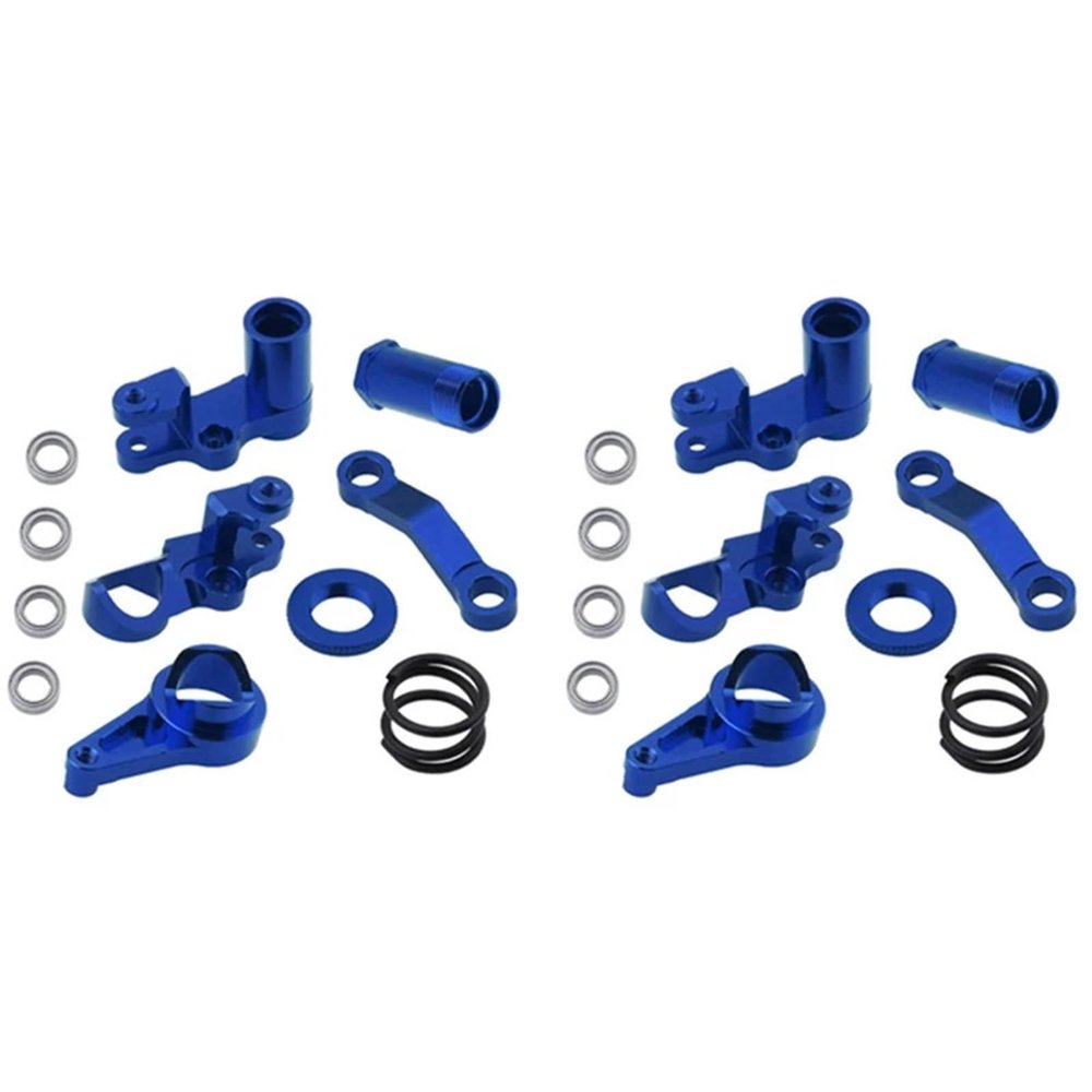 2X Aluminum Steering Bellcranks and Servo Saver Set with Bearings for Tra-xxas 1/10 for SLA-sh 4X4 for Hop-Up Navy Blue