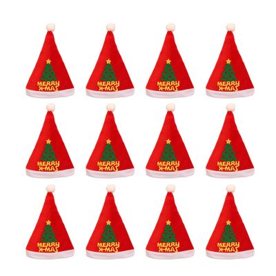 12Pcs Adult Size Santa Hat With White Belt Festival Santa Hat Christmas Party Decoration Stylish Party Supplies