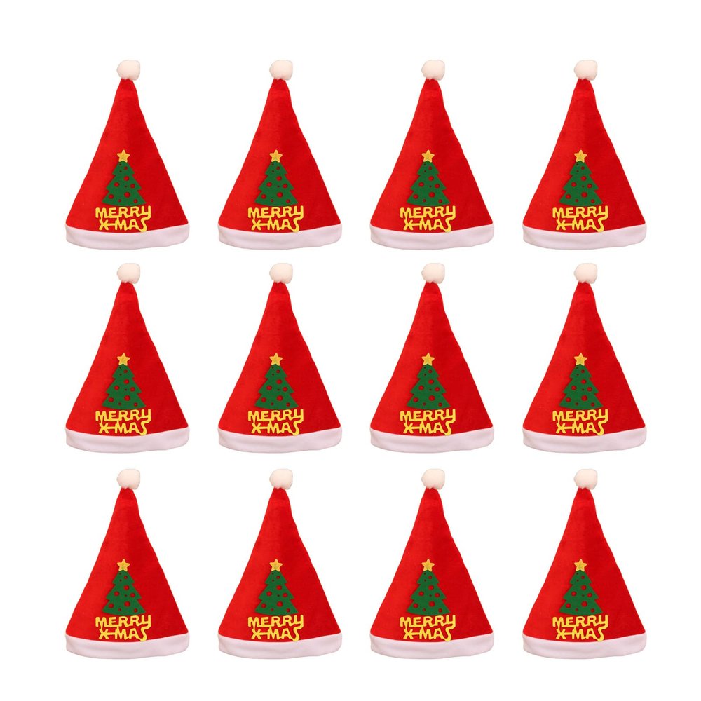 12Pcs Adult Size Santa Hat With White Belt Festival Santa Hat Christmas Party Decoration Stylish Party Supplies