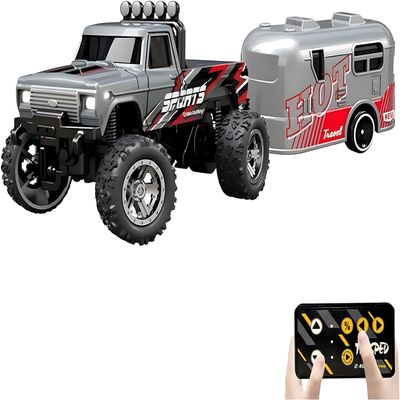 Atlodas Mini Rc Truck, Mini RC Monster Truck, 1:64 Scale Monster Truck Remote Control Car with Lights, 2.4Ghz Remote Control, Speed/Steering Adjustable (Grey)