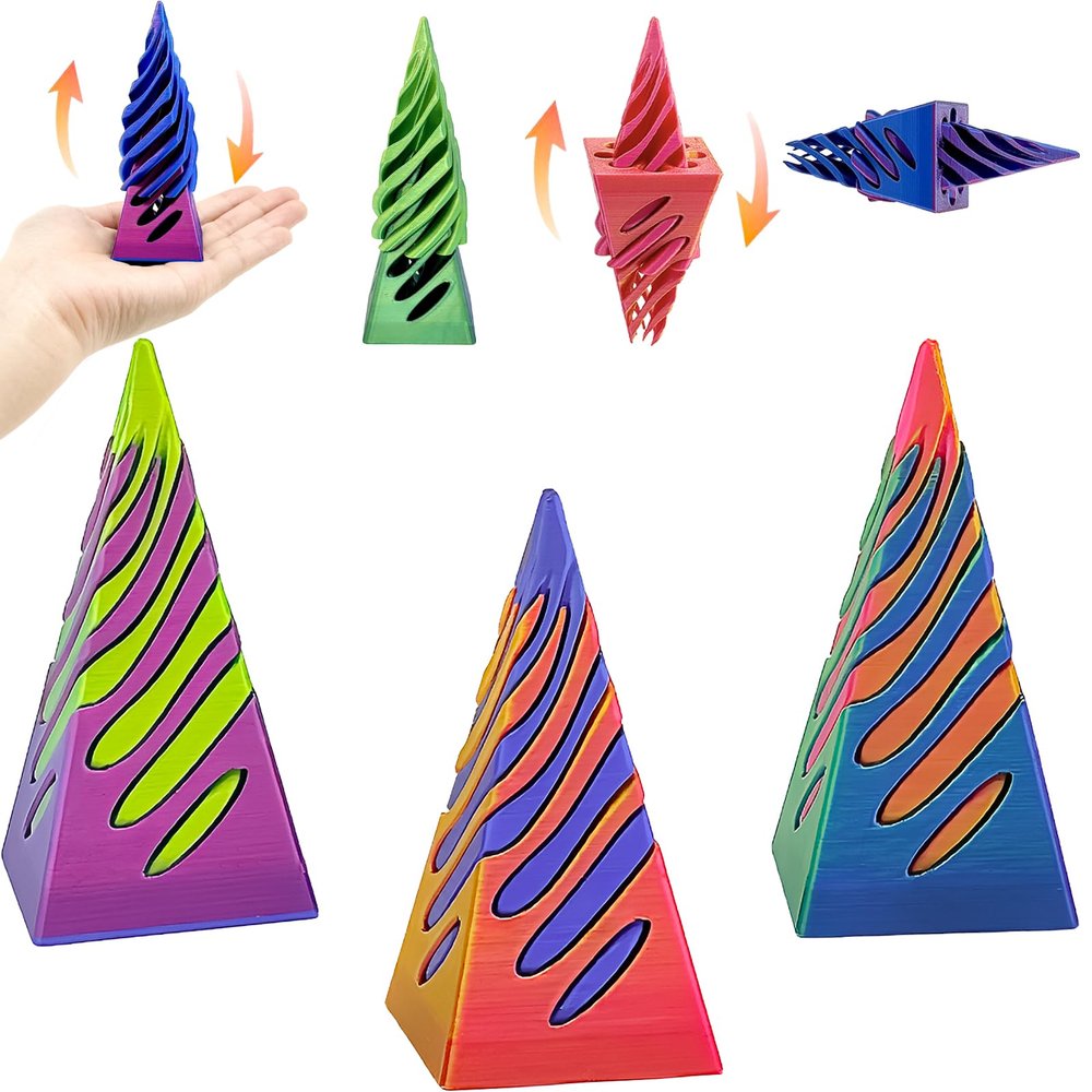 3 Packs Impossible Cone, Spiral Cone Fidget Toy 3D Printed Spiral Cone Toy, Pyramid Passthrough Sculpture, Mini Cones Pass Through Pyramid Fidget Toy for Stress and Anxiety Relaxing 3cone
