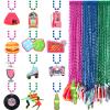 Ecally 48 Pack 50s Party Beaded Necklaces Bulk 1950s Rock and Roll Necklaces Blue Green and Rose Red Beaded Necklace for 50s 60s Theme Party Favor Carnival Birthday Mardi Gras Party Supplies,12 Styles view 1