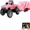 Atlodas Mini Rc Truck, Mini RC Monster Truck, 1:64 Scale Monster Truck Remote Control Car with Lights, 2.4Ghz Remote Control, Alloy Truck with Trailer, Speed/Steering Adjustable (Pink) view 1