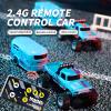 Atlodas Mini Rc Truck, Mini RC Monster Truck, 1:64 Scale Monster Truck Remote Control Car with Lights, 2.4Ghz Remote Control, Alloy Truck with Trailer, Speed/Steering Adjustable (Pink) view 2