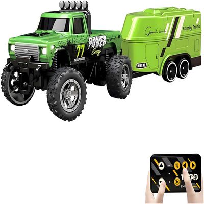 Atlodas Mini Rc Truck, Mini RC Monster Truck, 1:64 Scale Monster Truck Remote Control Car with Lights, 2.4Ghz Remote Control, Speed/Steering Adjustable (Green)