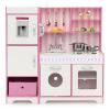 HOMGX Toddler Play Kitchen Toy Set, Children Toy Kitchen Set with Sink, Faucet, Knobs and Ample Accessories, Pretend Wooden Kitchen for Girls 3+ Years Old, Pink view 1