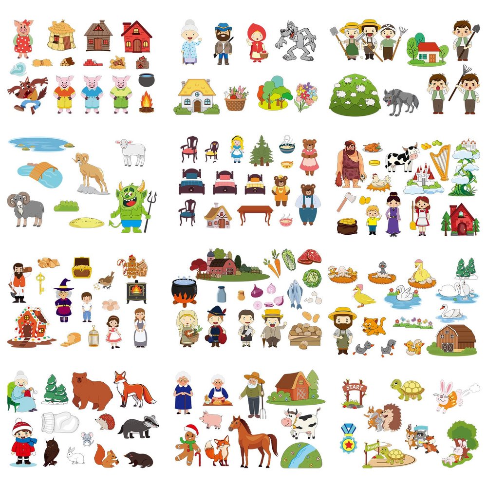 Windkream 12 Set Felt Board Stories Pieces Set Felt Animals Bible Fairy Tales for Preschool Animals Figures Flannel Board Stories for Toddlers Preschool Kindergarten Storytelling(Nursery Tales)
