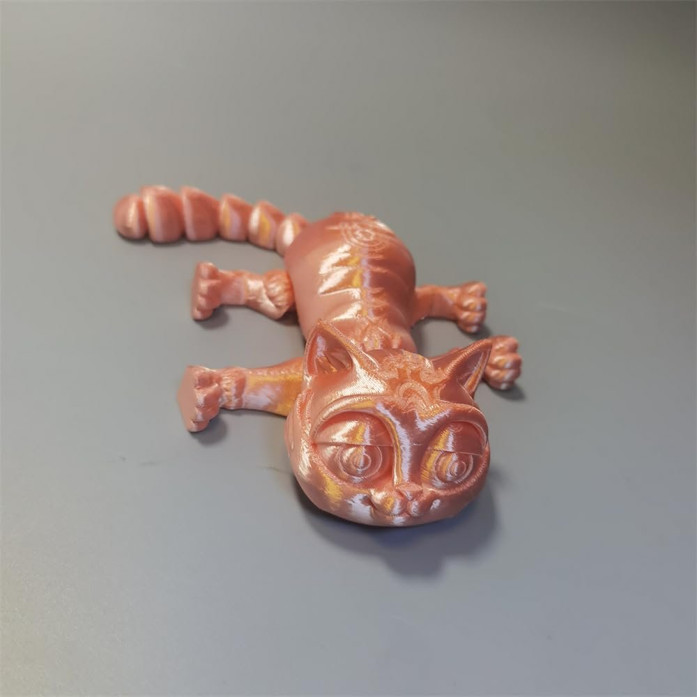 3D Printed Big Eye Cat PLA Crafts Cat Toy Colorful Cat Desktop Ornament Joints Movable Gift for Friends 19.5cm/7.6in (Pink Gold)