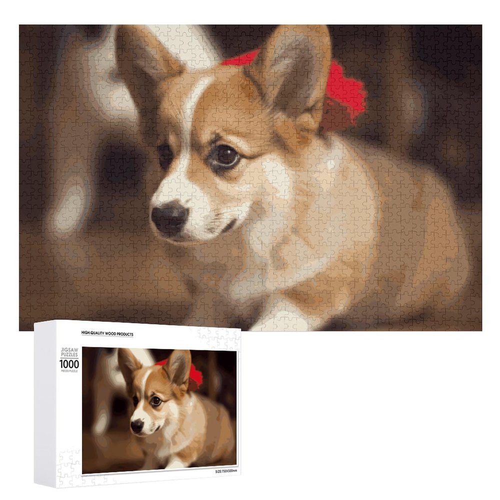 1000 PCS Jigsaw Puzzles Cute Corgi Wooden Puzzle Personalized Picture Puzzle Family Decoration Puzzles for Adults Challenging Puzzle Family Wedding Graduation Present
