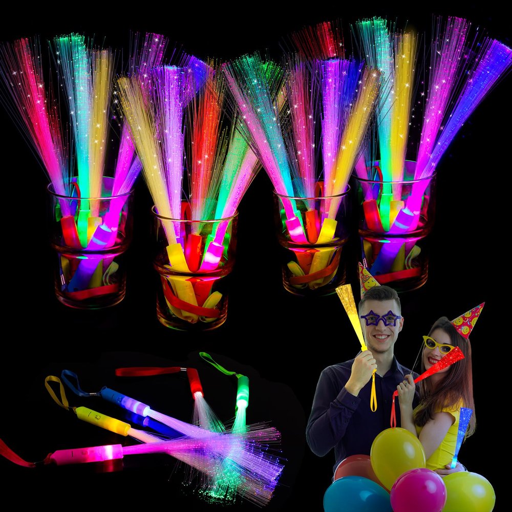 30PCS Fiber Optic Wand Glow Sticks, LED Light Up Wand, Glow in the Dark Party Supplies, Light Up Party Favors, Fiber Optic Lights, Glow Flashing Light Sticks for Neon Party Decorations, Chirstmas