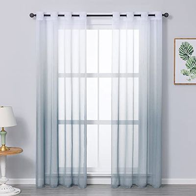 Iuokuby Luxury Bedroom Sheer Curtains Voile Curtain Living Kids Room Decor Elegance Ombre Rod Pocket Top Style(1 Panel, W 52 x L 84 inch, Gray)