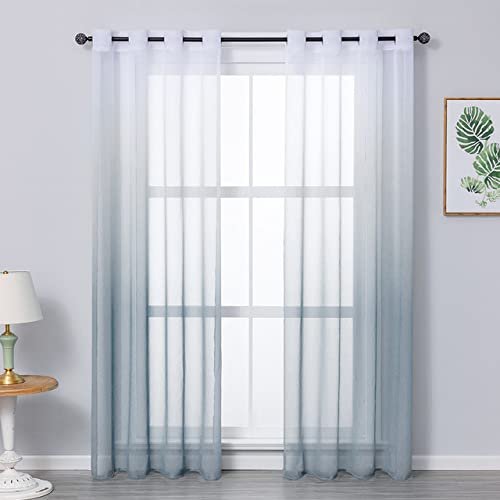 Iuokuby Luxury Bedroom Sheer Curtains Voile Curtain Living Kids Room Decor Elegance Ombre Rod Pocket Top Style(1 Panel, W 52 x L 84 inch, Gray)