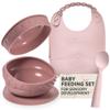 Miniware Sensory Starter Set with Sensory Baby Bowl, Baby Spoon, Roll & Lock Bib - Easy to Clean Baby Feeding Set to Promote Self-Feeding- Toddler Feeding Essentials - Raspberry view 1