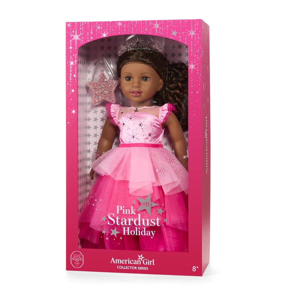 American Girl 2024 Pink Stardust Holiday Collector Doll with Swarovski Crystals  Brunette