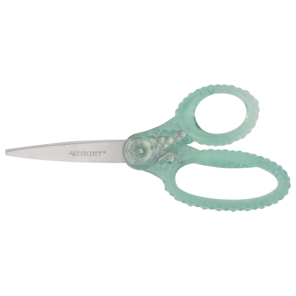 Westcott GEM Crystal-Design 7-Inch Pointed Student Scissors for Ages 12+, Classroom Essential with Comfortable Grip, Ideal for Left or Right Hand, Back to School, School Supplies, Green