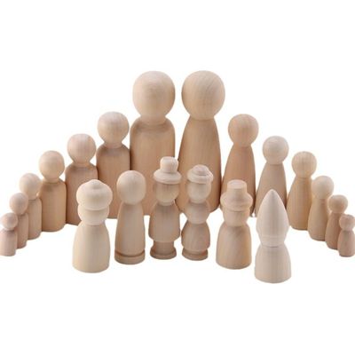 50 Pack Unfinished Log Colour Wooden Figurine Body DIY Kit - 2.4 inches tall natural wood colour white embryo - Suitable for children's painting, family members puppet doll making - Handmade arts and crafts creation materials