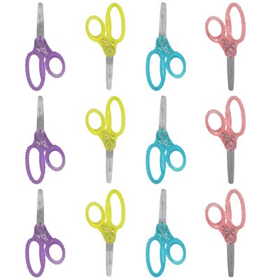 Westcott 5" GEM Crystal-Design Safety Scissors 12pk, Blunt-Tip for Kids Aged 4-7 - Scissors for School, Craft, Home, DIY, Classroom - Assorted Colors