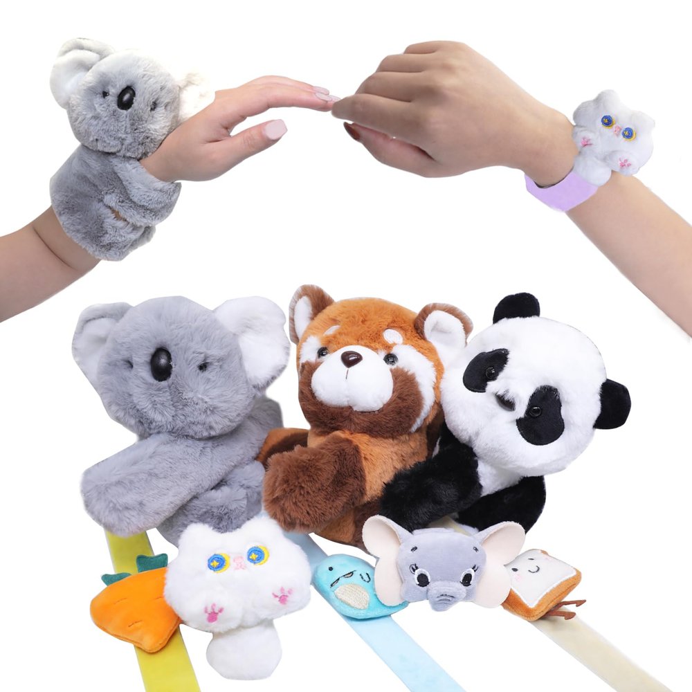 8 Pcs Slap Bracelets Stuffed Animal for Kids, Plush Animal Snap Bracelets Cutie Cuff Sticky Rolls Bracelet Huggers Toy Wrist for Girls Boys Child Gift Party Favors Birthday(style C)