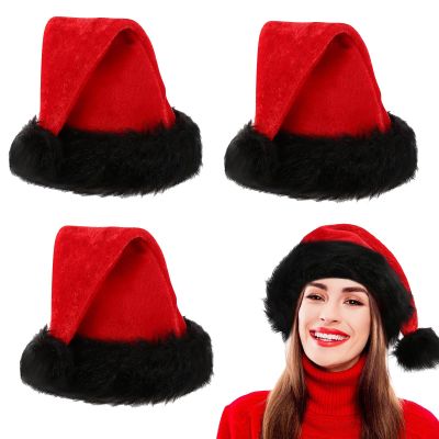 3PCS Christmas Hat,Super Soft Plush Santa Hat,Xmas Holiday Hat for Adults for Xmas New Year Party Headwear (3PCS)