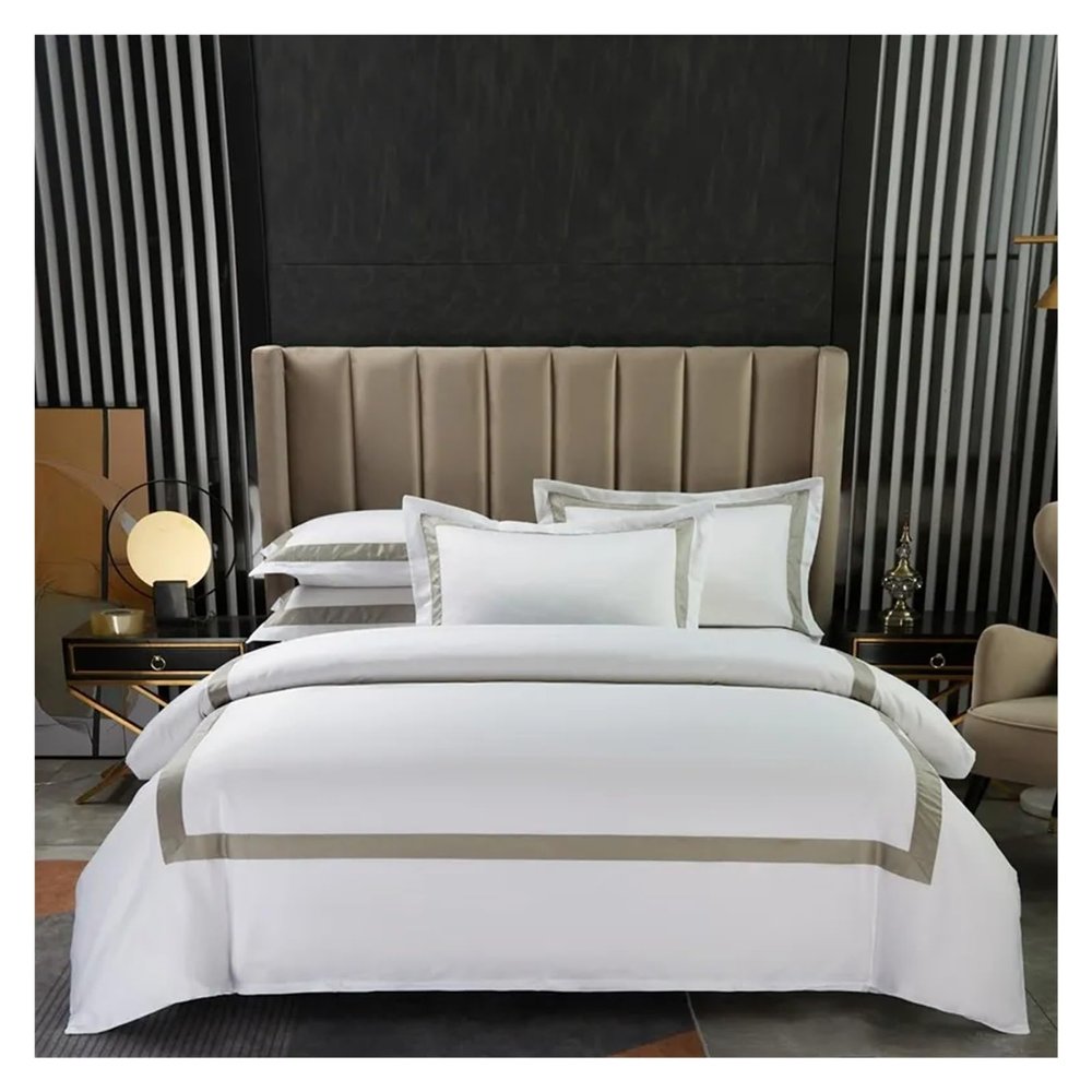 100% Cotton Luxury 600 TC White Premium Bedding Set Classic and Frame Patchwork Duvet Cover Set Bed Sheet Pillowcases,Bed Sheets