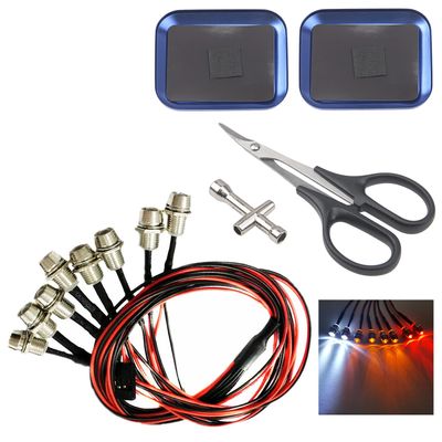 8Leds LED Light Headlights Lighting Taillight Kit & 2Pcs Aluminium Screw Tray with Magnetic Pad & 1Pcs RC Curved Body Trimming Scissors & 1Pcs Wheel Hub Cross Socket Spanner