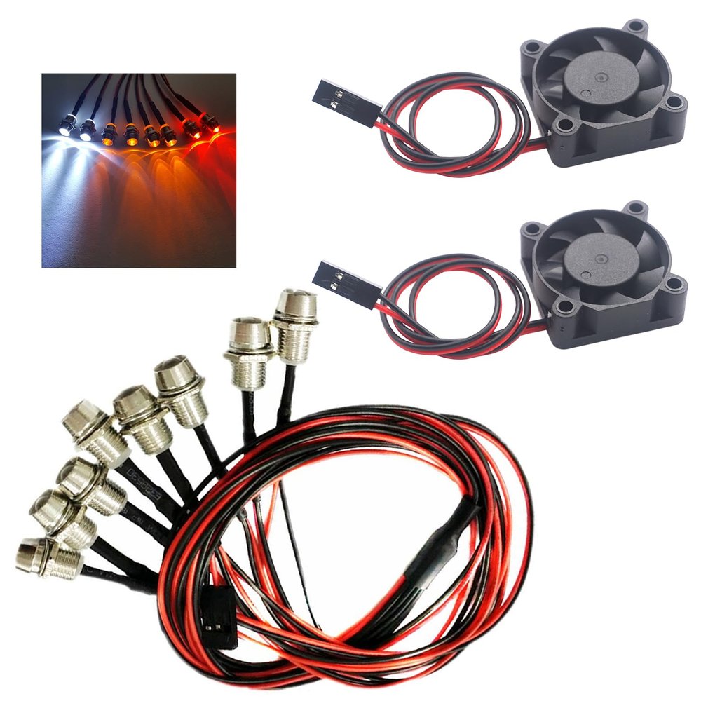 8Leds LED Light Headlights Lighting Taillight Kit & RC Motor Cooling Fan Heatsink 3010 30mmx30mmx10mm Brushless Cooler DC 5V