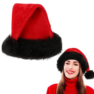 3PCS Christmas Hat,Super Soft Plush Santa Hat,Xmas Holiday Hat for Adults for Xmas New Year Party Headwear (1PCS)