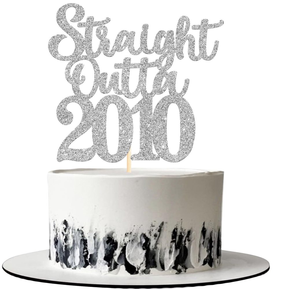 1 Pack 16th Birthday Cake Topper Glitter Straight Outta 2010 Sixteen Awesome Since 2010 Cake Pick 16 Fabulous Cupcake Decorations for 16th Birthday Wedding Anniversary Party Supplies Silver