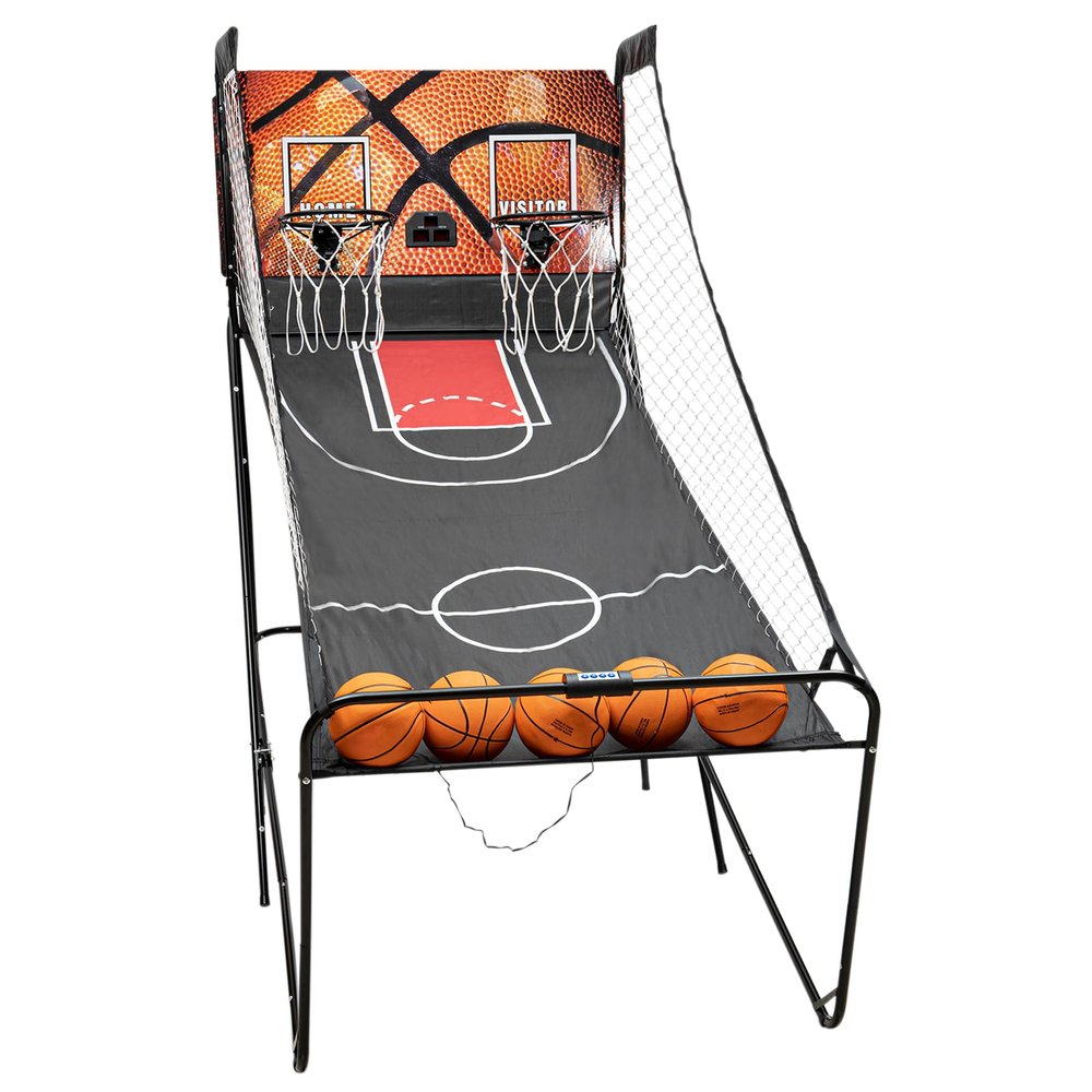 Arcade Basketball Game Set, Foldable Basketball Arcade Game with LED Scoreboard and 5 Balls, Electronic Dual-Shot Indoor Basketball Game for Adults