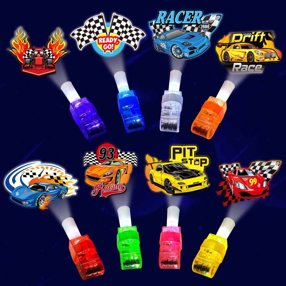 24PCS Race Car Party Favors-LED Finger LightsGlow-in-the-Dark Light-Up Hot Wheels Toys Bulk for Kids Boys Girls,Cars Theme Birthday Party Decorations Supplies, Party Goodie Bags, Classroom Prizes