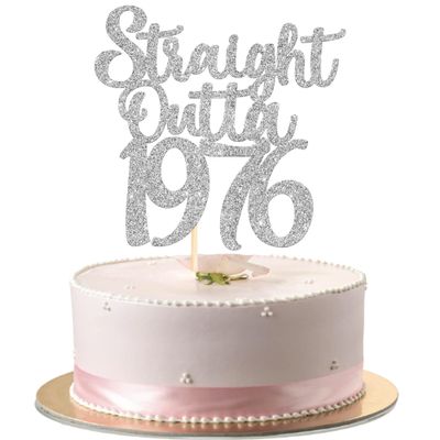 1 Pack 50th Birthday Cake Topper Glitter Straight Outta 1976 Fifty Awesome Since 1976 Cake Pick 50 Fabulous Cupcake Decorations for 50th Birthday Wedding Anniversary Party Supplies Silver