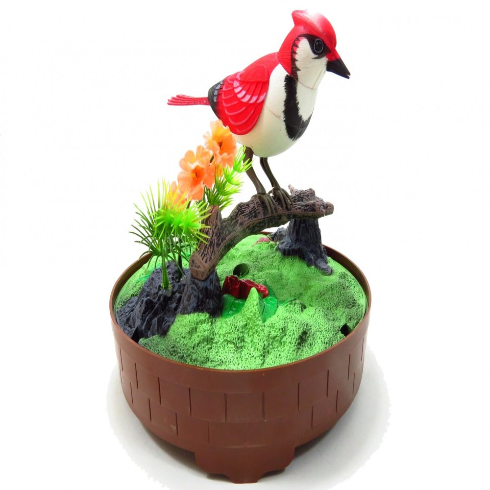Dusky Shark Realistic Singing & Chirping Bird in Cage with Lifelike Sounds and Movements (red)