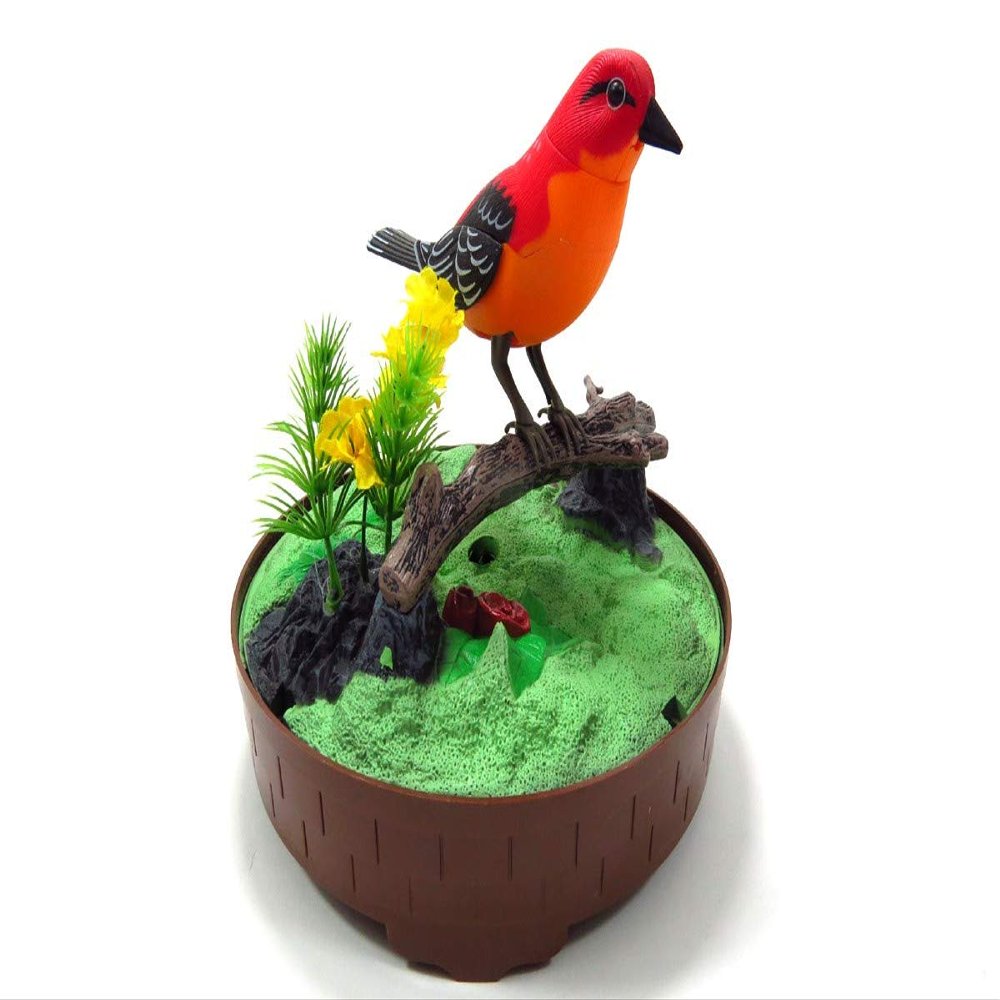 Dusky Shark Realistic Singing & Chirping Bird in Cage with Lifelike Sounds and Movements (Yellow)