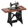 1:12 Scale Vintage Miniature Sewing Machine Table, Dollhouse Furniture for School, Home with Cloth and Scissors view 1